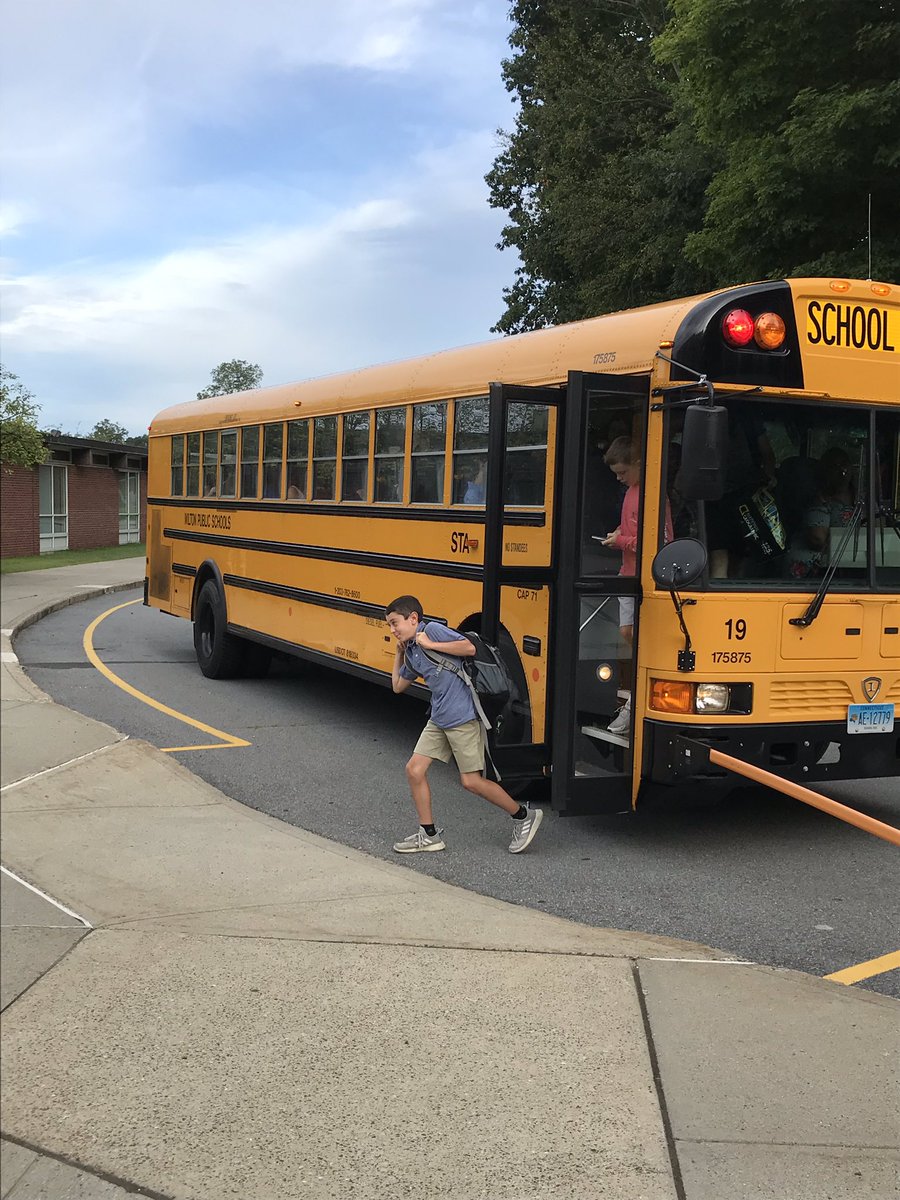 pcmteacher's tweet photo. Welcome students to the 2019-2020 school year! Here is the first bus-yippee! #wiltonwayct https://t.co/3jWGTzw3iX