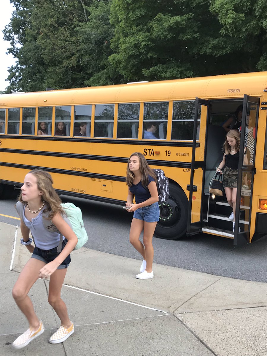 pcmteacher's tweet photo. Welcome students to the 2019-2020 school year! Here is the first bus-yippee! #wiltonwayct https://t.co/3jWGTzw3iX
