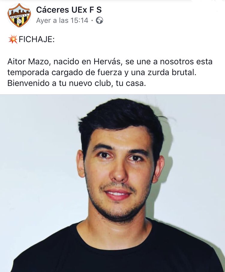 📝 OFICIAL 📝
Otra noticia con la que nos sorprendía <a href="/CaceresUExFS/">Cáceres FS</a> en la tarde de ayer es la llegada de un jugador mítico de la región como <a href="/AitorMazoBlanco/">Aitor Mazo Blanco</a> a sus filas.
Los universitarios se están moviendo muy bien en el mercado de gente de la tierra.
#2aBG4
