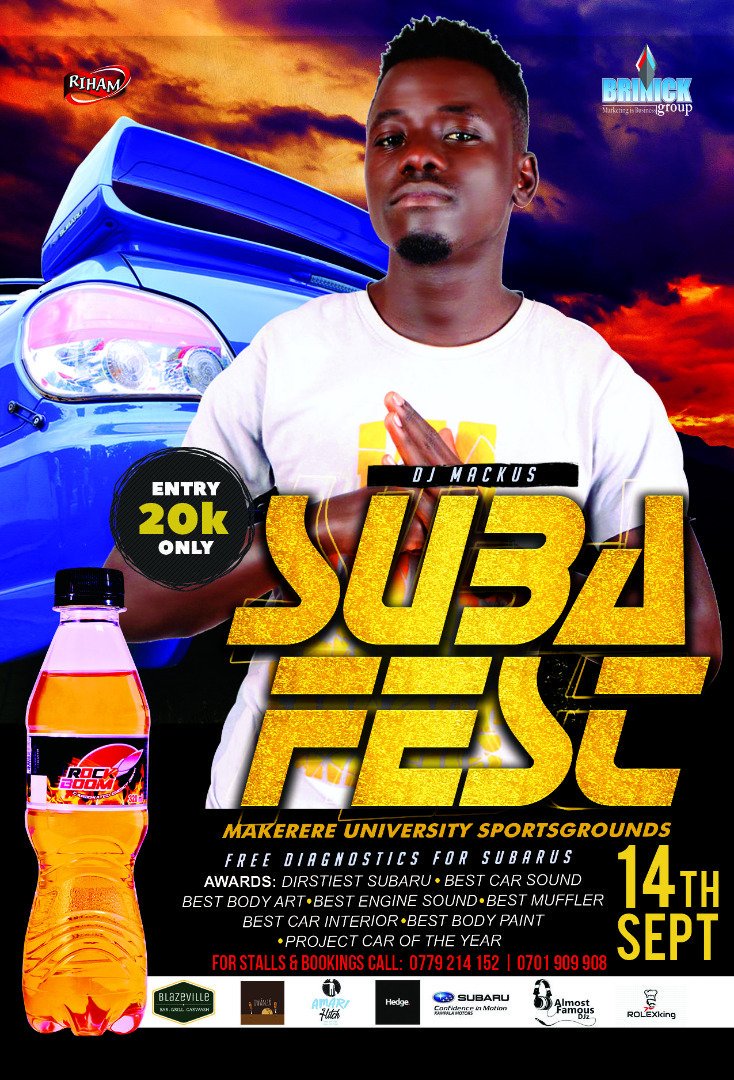 EyoMackus's tweet photo. Music meets Speed come 14th September. Calling upon all Subaru lovers for #subafest cc @subafestuganda @AlmostFamousDJz @jermaine_egeSir @wagga_simon https://t.co/MiCShKN1JZ