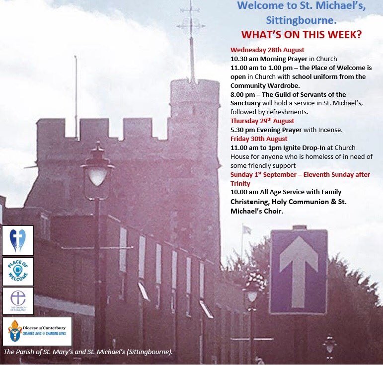 SaintsInSBourne's tweet photo. What’s on this week at St. Michael’s? Please see below for info inc:
@PlacesOfWelcome & #Sittingbourne’s #CommunityWardrobe on Wednesday 11am until 1pm.
#AllAreWelcome
#Family activities at #Munch are in the Methodist Church 12-1.30 this week.
@CanterburyDio
@SFMRadio
@TogCant https://t.co/j4IGbSf71j