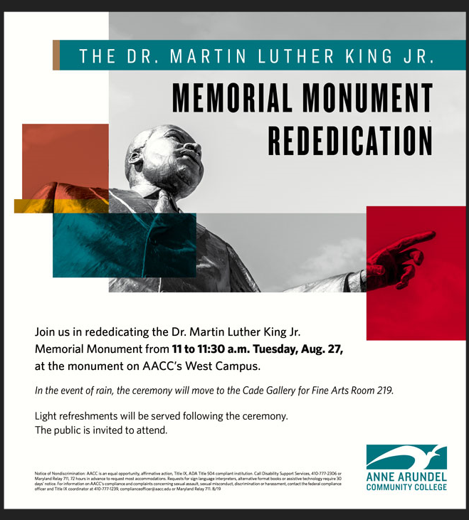 ComCounts's tweet photo. This is one of my favorite month's of the year... new academic year AND we are in celebration mode for the MLK's "I Have a Dream Speech"! If you are in the area, then join us at @AnneArundelCC  for the rededication to our MLK Memorial today at 11 am. #Dream #RedefineU #ComCounts https://t.co/tsnG1DBDUd