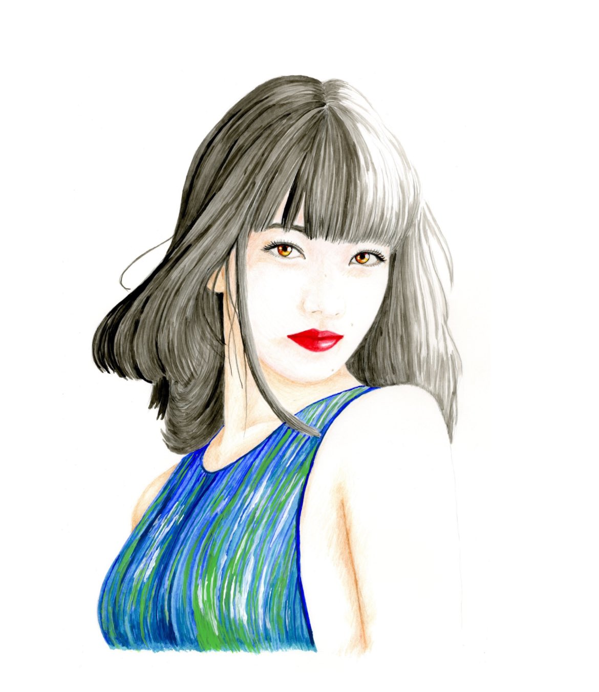 Amon 以前シャーペンで描いた髪をアクリルガッシュ絵具で塗ってみました アクリル画 色鉛筆画 似顔絵 鉛筆画 人物画 小松菜奈 アナログイラスト こにちゃんず 恋雨 T Co gitaslgu Twitter