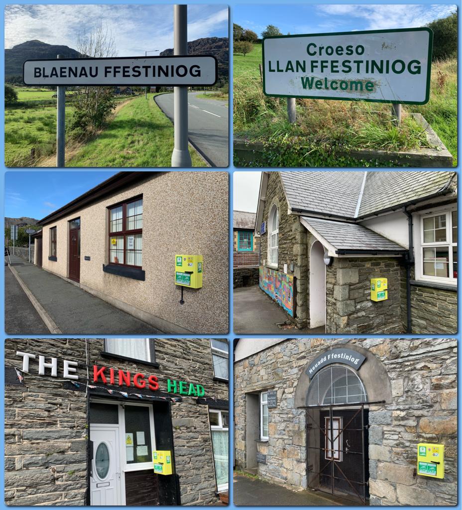 Diffibrilwyr 24/7 newydd i ardal #Ffestiniog!

New 24/7 defibrillators for the Ffestiniog area!
#BlaenauFfestiniog #LlanFfestiniog #Tanygrisiau

1 Hughes Specialised Haulage
2 Ysgol Tanygrisiau
3 The Kings Head
4 Neuadd Llan Ffestiniog

#AchubBywydauCymru
#SaveALifeCymru