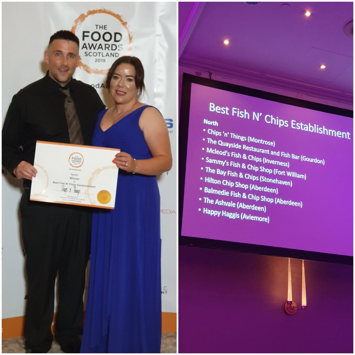Delighted to have picked up North Region Award at the <a href="/foodawards/">Winning Restaurants</a> in Glasgow last night. Up against some other fantastic chip shops. Huge thanks to all our team, loyal Customers &amp; Suppliers #teamwork #supportlocal <a href="/montrose_review/">Montrose Review</a> <a href="/courier_dundee/">The Courier (Dundee)</a> <a href="/KFELtd/">KFE</a> <a href="/NFFF_UK/">NFFF - National Federation of Fish Friers</a> <a href="/Fry_Magazine/">Fry Media - Digital, Print, Exhibitions, Awards</a>