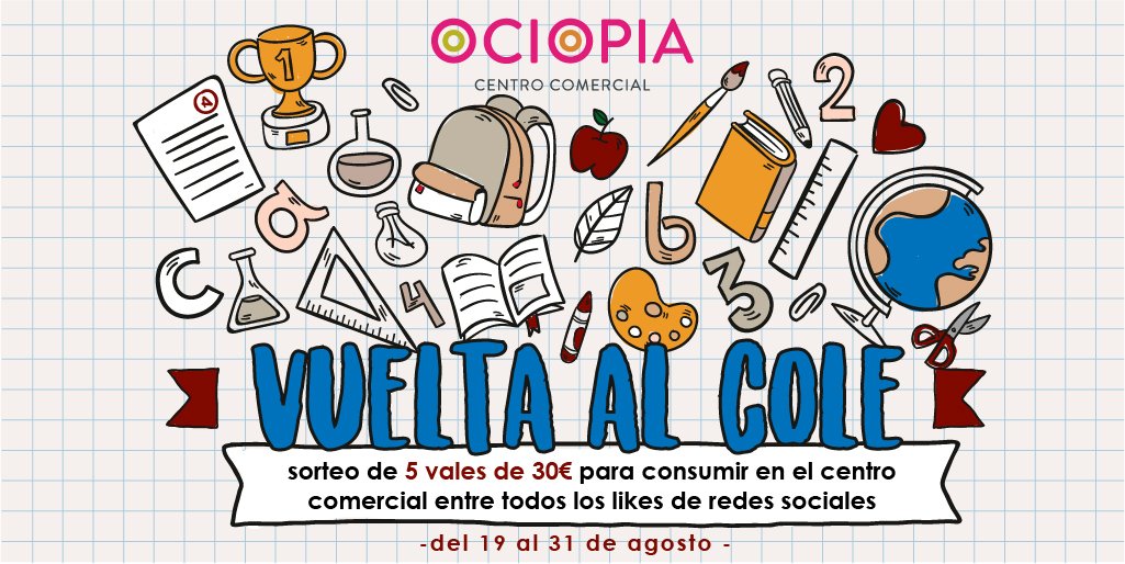 ccociopia's tweet photo. Inmersa en la vuelta al cole?
👉REGALO uno de cinco vales de 30€ 
Para entrar en el sorteo
☑️Antes 22:00h de 31-agosto
☑️Si eres nuestro seguidor
☑️Das Like a esta publicación en página de Ociopía
BASES: https://t.co/iaZKOHxQ5C
#vueltaalcole #regalo #ociopia https://t.co/owSnL3ywzy