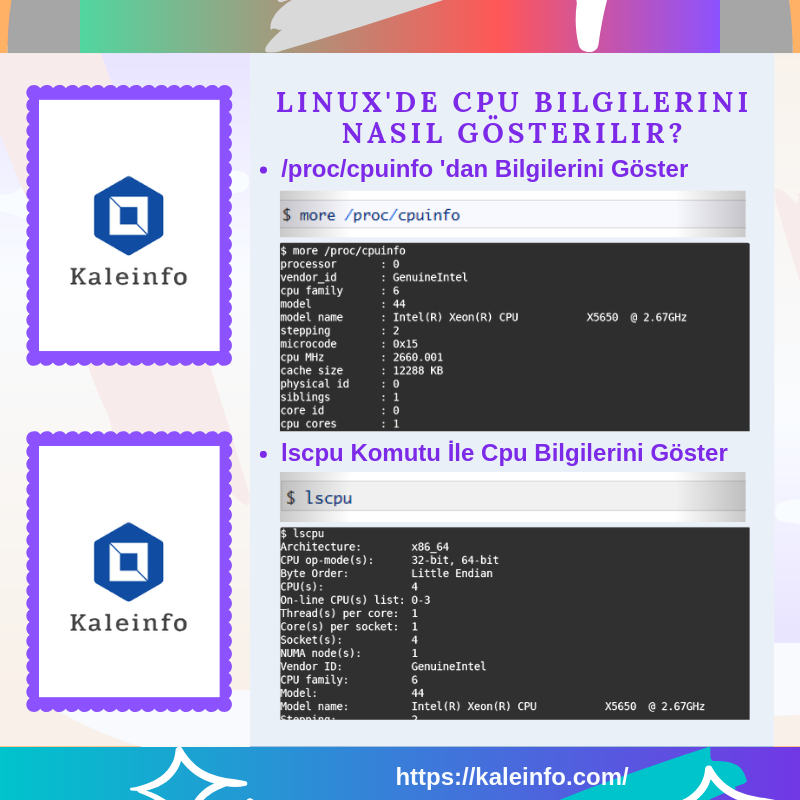 KaleInfoSec's tweet photo. Linux'de CPU Bilgileri Nasıl Gösterilir?  #linux #cpu #cpuinfo #kvm #lspcu #hardware #kali #linux #fedora #debian  https://t.co/UWeNXfYSiF https://t.co/wYsZfVlIYT
