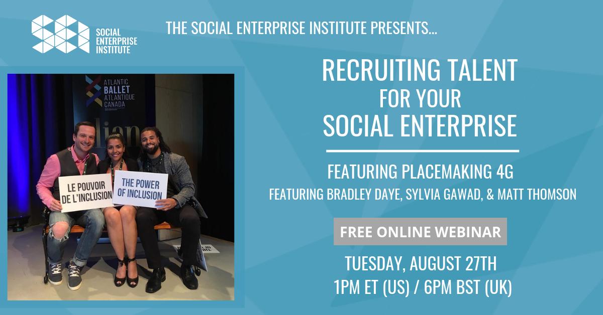 Landing the talent you need to grow your social-purpose business can be one of the biggest challenges of scaling up! 
Join us for a webinar today at 1pm EDT/6pm BST with @Placemaking4G, a social enterprise disrupting the recruiting landscape. Signup: bit.ly/2TUz5rb