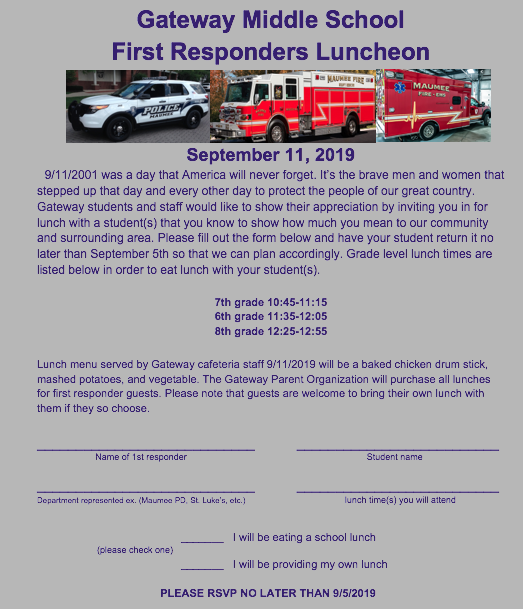 jamspokMCS's tweet photo. First responders join your student for lunch as we celebrate you and your service on 9/11. Please see sign up information attached below. @PanthersGMS @PanthersMS https://t.co/J5IFd5ijEK