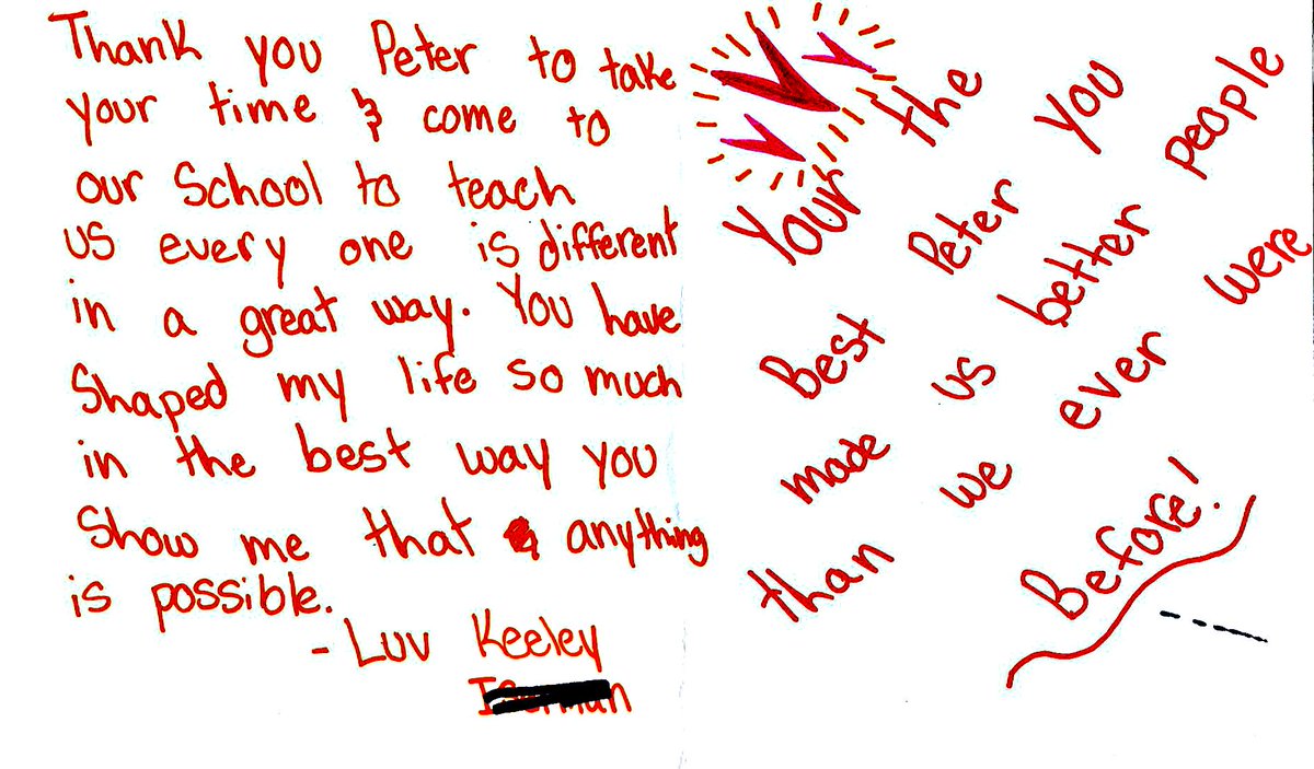 Petes_Diary's tweet photo. Notes from students after our assemblies are the most rewarding! This one is from a 6th grader at Newhart Middle School in Mission Viejo, CA. #TestimonialTuesday #SchoolAssemblyProgram #SEL #AmplifyKindness @CapoUnified https://t.co/s8bMZ5DKmv
