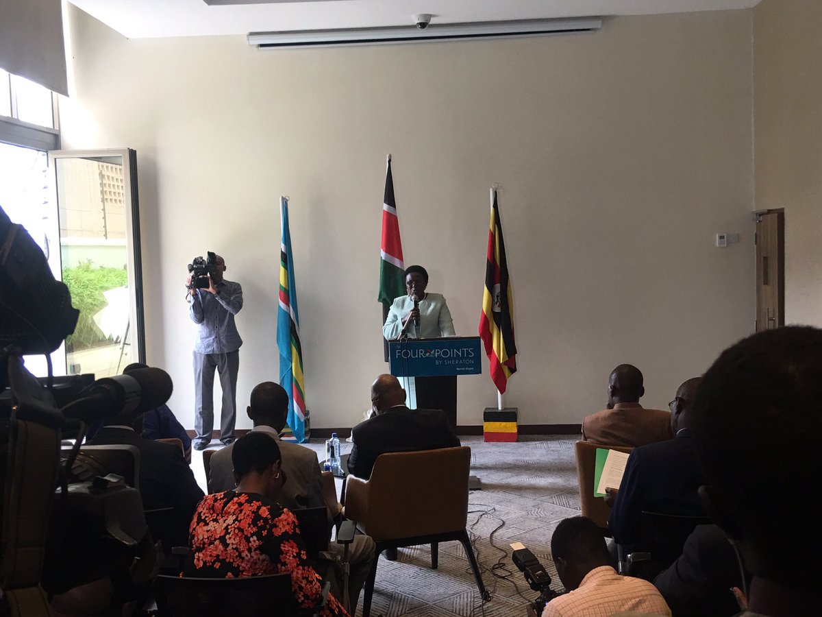 <a href="/MonicaAzubaNte/">Monica Azuba Ntege</a> is making her remarks at the launch of <a href="/UG_Airlines/">Uganda Airlines</a> at Four Seasons by Sheraton in Nairobi Kenya. Present are members of media from Kenya, Industry experts, Ambassadors, Tourism bodies and others. #MoWTDelivers
