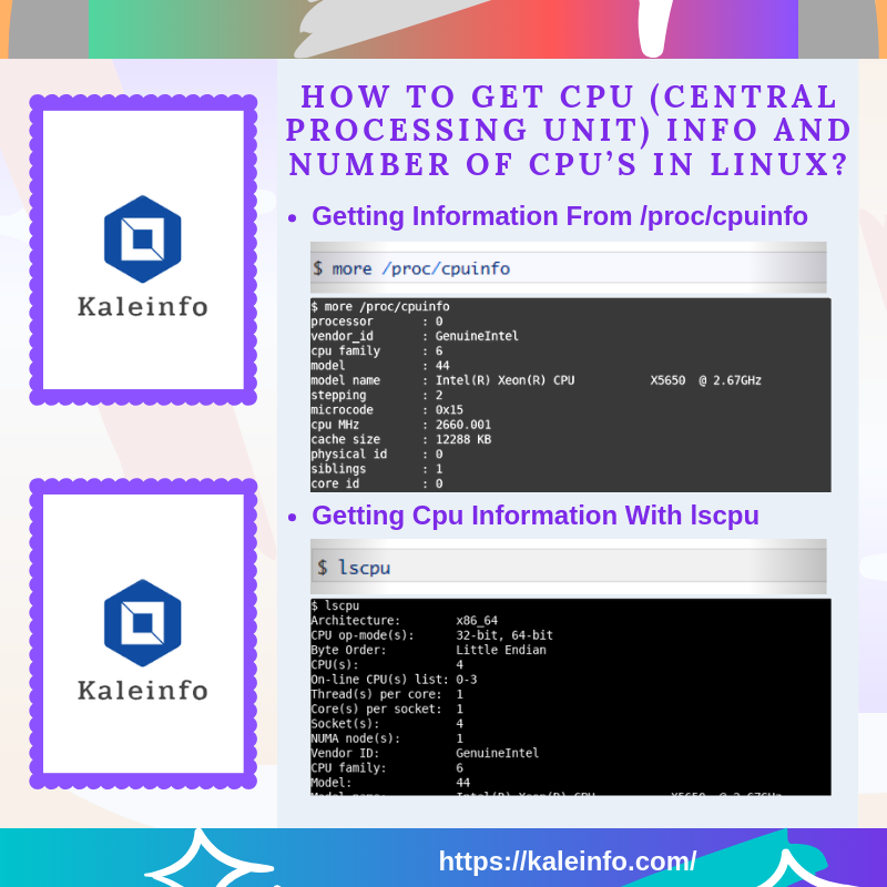KaleInfoSec's tweet photo. How To Get CPU (Central Processing Unit) Info and Number of CPU’s In Linux?  #linux #cpu #cpuinfo #kvm #lspcu #hardware #kali #linux #fedora #debian   https://t.co/UWeNXfYSiF https://t.co/vt1k7V28nd