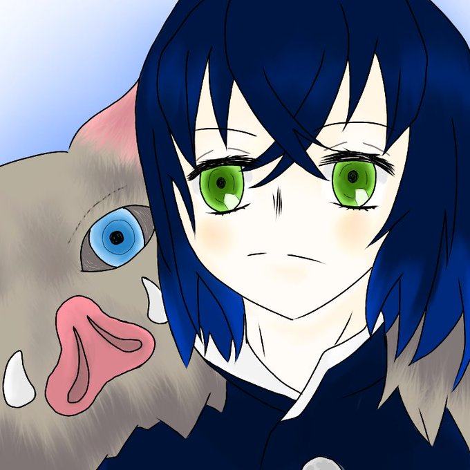 西鶴(せいか)さんがTwitterに投稿した嘴平伊之助(鬼滅の刃)のイラスト。