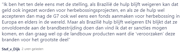 Een mooie discussie over Europese hulp bij de Amazonebranden in Brazilië. Check hier het artikel en meer reacties: nu.nl/buitenland/598…