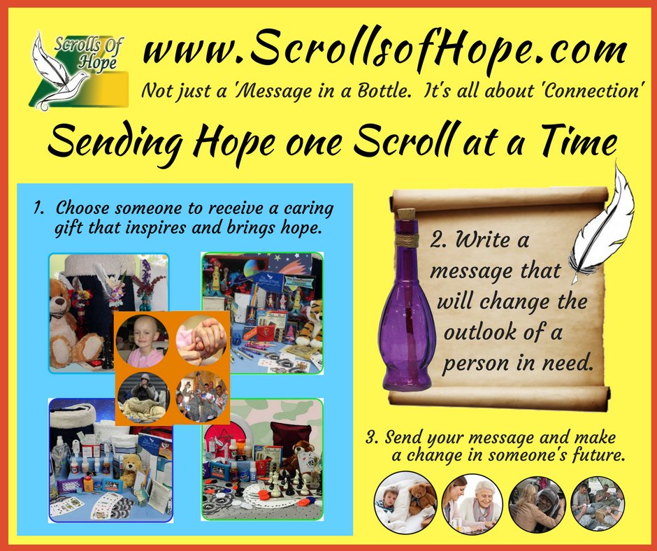 Send someone your #love. Take a moment and think about how your words will #MakeADifference in the #life of someone in need. ScrollsofHope.com Not just a #MessageinaBottle It's all about #Connection #help #KindnessMatters #CaringHands