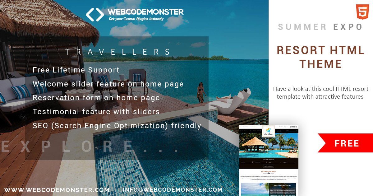 Webcodemonster's tweet photo. Holiday Vacation Resort #HTML #Website_Template

Are you looking for a responsive, elegant, #HTML_Template with super-rich features for setting up your online resort website? Have a look at this cool HTML resort template with attractive features. 

https://t.co/jXq2Oplidk https://t.co/jW14TgaaOA