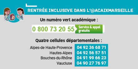 L'<a href="/acaixmarseille/">Acad. Aix-Marseille</a> se mobilise pour l'accompagnement des familles d'élèves en situation de handicap. #Rentrée2019 #Ecoleinclusive