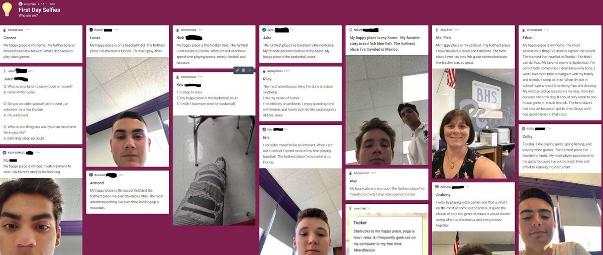 msfishinnovates's tweet photo. First Day Selfies using @padlet to help us get to know each other as we start 19-20. @bourne2lovebhs #FirstDayOfSchool https://t.co/QEhjhUHEiG