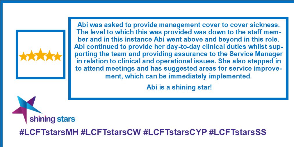 WeAreLSCFT's tweet photo. "Abi Southworth has gone above and beyond in a management cover role. Abi continued to provide her day-to-day clinical duties and support the team and provide assurance to the Service Manager."
#LCFTstarsMH https://t.co/nicXL3gdrv