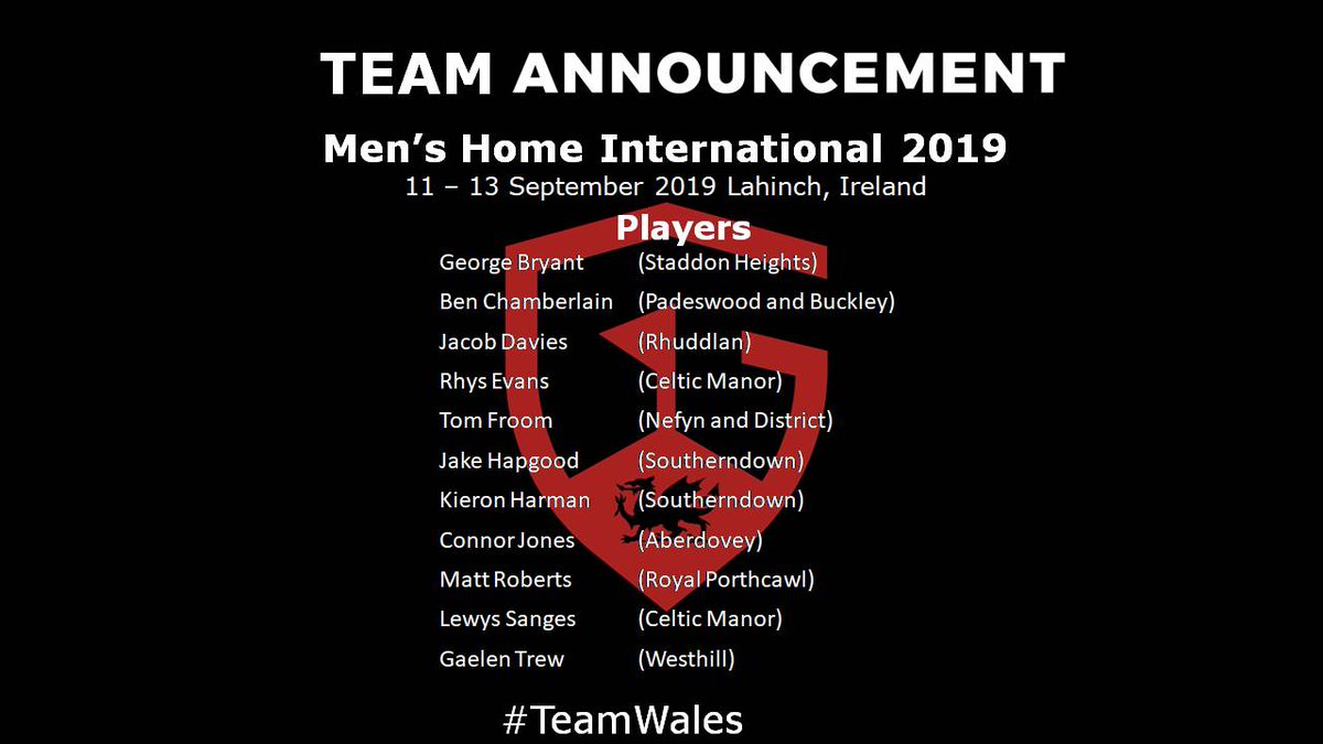 Congratulations to the players selected to represent Wales in the upcoming Men's Home International 2019 ⛳️🏌️‍♂️