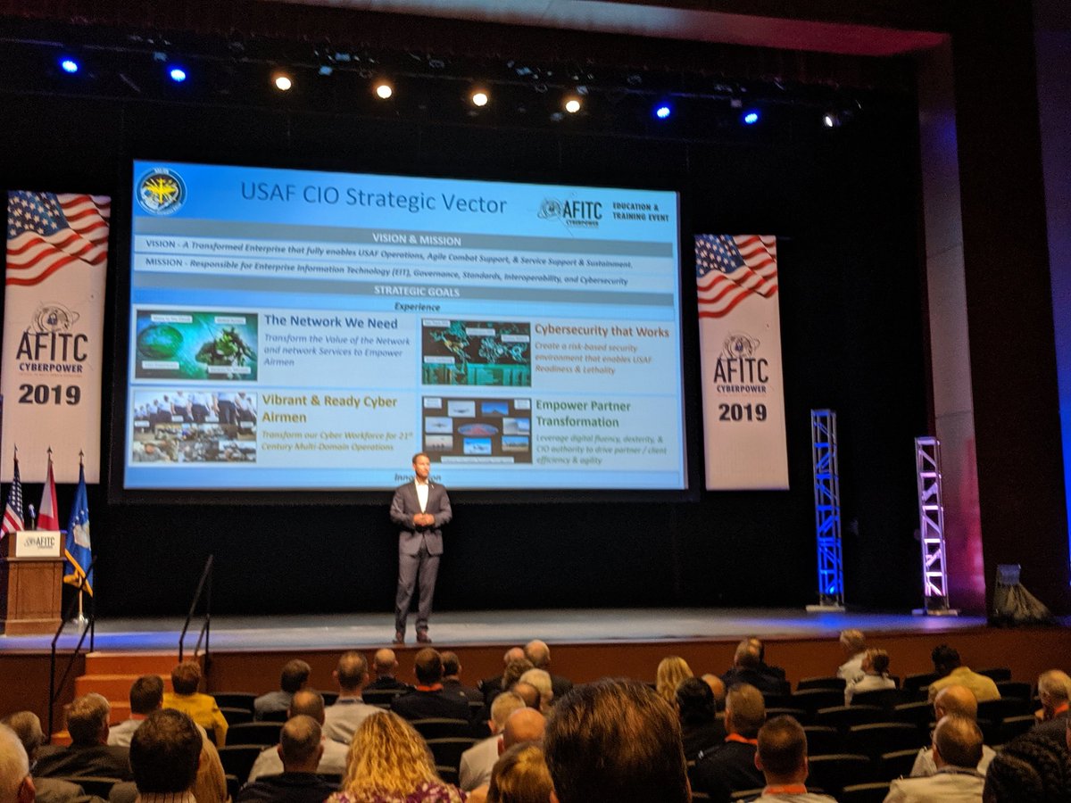its_a_lisa's tweet photo. Starting the day off right with @Marion_CIO kicking off Day 2 of #AFITC talking about @usairforce cyberpower...
#NetworkWeNeed
#CybersecurityThatWorks
#ReadyCyberAirmen
#EmpowerPartnerTransformation https://t.co/K43uijXYmO