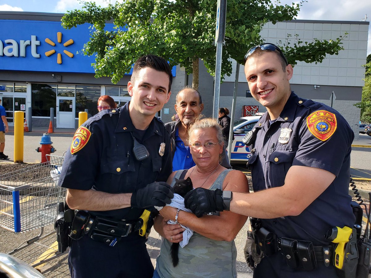 Police responded Walmart in Middle Island Sunday morning when a 911 caller reported hearing a kitten meowing from a vehicle engine compartment. Officers freed the kitten &amp; a woman who was at the store is giving the kitten its fur-ever home.