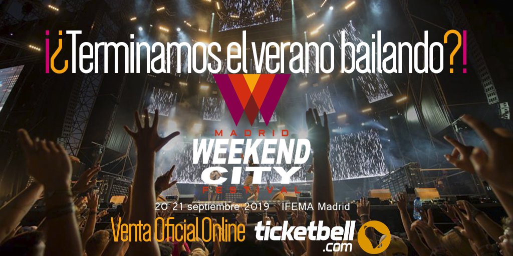 ¿Como quieres terminar el verano?☀ Nosotros lo tenemos claro BAILANDO‼ en #WeekendCityFestival Un cartel de lujo y ecléctico con lo mejor de cada género. 
🔔🎫Compra tus entradas ya antes de que suban de precio 👉ticketbell.com/musica/entrada…
#festivalmadrid #ifemafestival