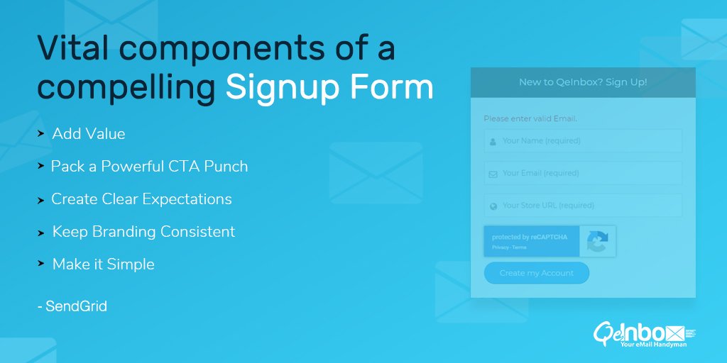 QeInbox's tweet photo. This holiday season, ease your visitors with these vital components of compelling signup forms with as little resistance as possible. @SendGrid
#QeInbox #SignupForms #UXDesign #signupformdesign #ux #emailsubscribers #emailmarketing #emailgeeks https://t.co/J6g3LW8WnV