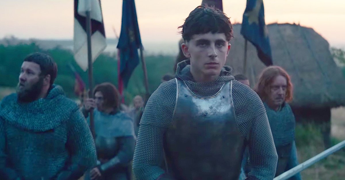 WhatsOnStage's tweet photo. First trailer released for The King, Netflix's version of Shakespeare's Henry IV and V plays starring Timothée Chalamet and Robert Pattinson https://t.co/ZeWUP4paNw https://t.co/BjKdrHE6ph