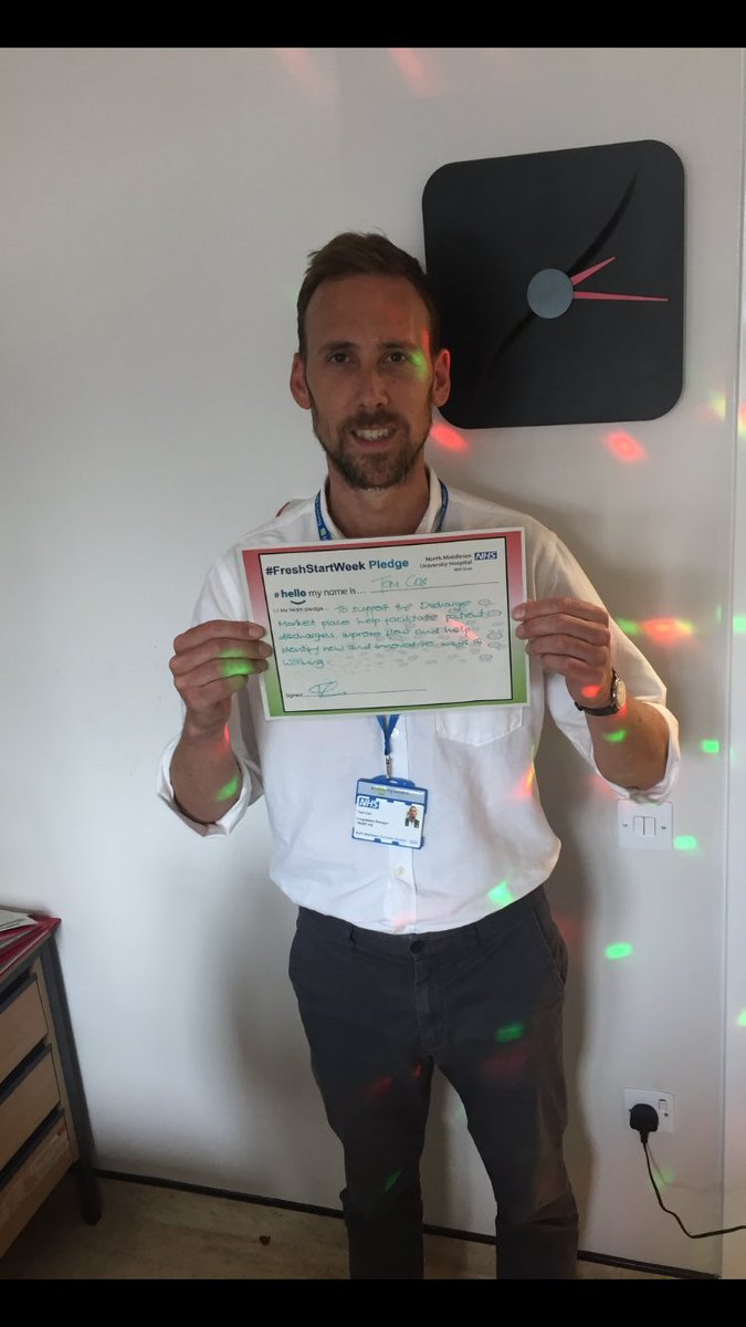 TomCox8118's tweet photo. Here’s my pledge for tomorrow’s #FreshStartWeek @NorthMidNHS helping to support the discharge of our patients and improve flow throughout the hospital https://t.co/STmuyS4AtC