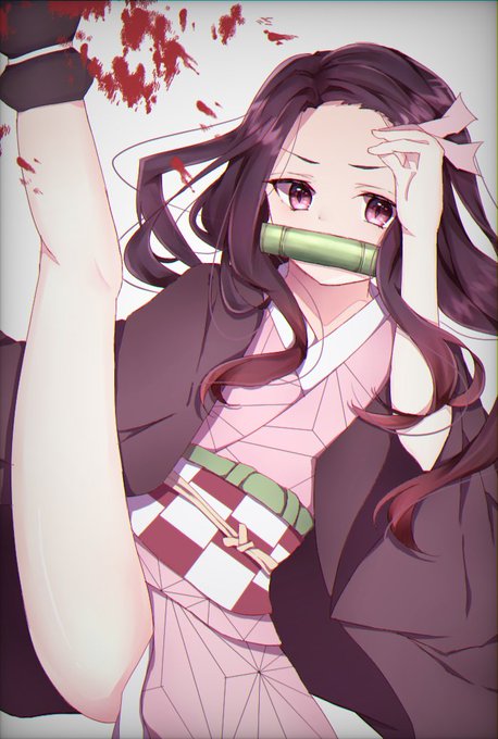 翁さんがTwitterに投稿した竈門禰豆子(鬼滅の刃)のイラスト。