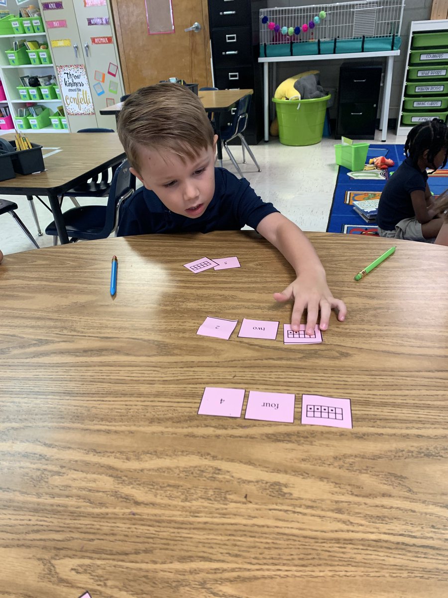 katiesauls1's tweet photo. #letstaskaboutit using a frameworks to match the number, number word, and ten frame for numbers 1-5. Then writing and drawing the same numbers in our math journal. @Math_w_McKnight #busymathday #ncssbethebest #nctspride https://t.co/VB9mbenSw7