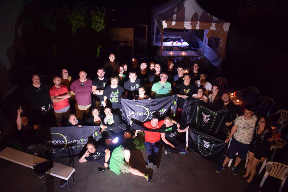 WolvesOfBelgium's tweet photo. WoB Family picture at our fundraiser barbeque. What a party! Great food, amazing people, what an atmosphere!

Want to join our tight-knit Family? 
Join us at UMBRA Antwerp 12Oct2019!

The WoB Family is ready to welcome you! 💚

#wolvesofbelgium #bbq #family #umbraantwerp #ingress https://t.co/AJJj8A6GB5