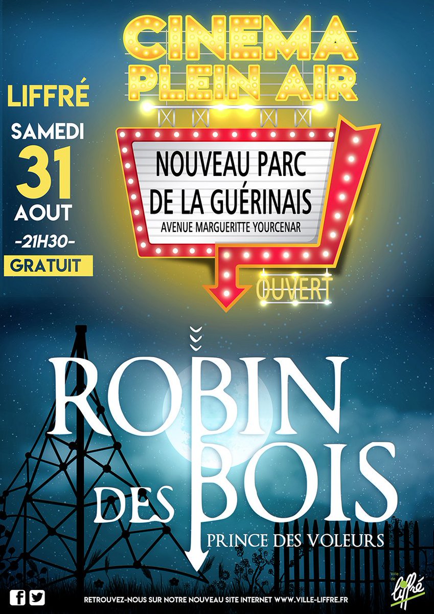 villeliffre's tweet photo. Cinéma de Plein Air - Samedi 31 aout à 21h30 - Parc de la Guérinais #Liffré - #Robindesboisprincedesvoleurs. L'occasion de découvrir le parc de la Guérinais et de regarder un film ! Pique-nique possible sur place avant la projection. Gratuit https://t.co/LFn0vkfidU
