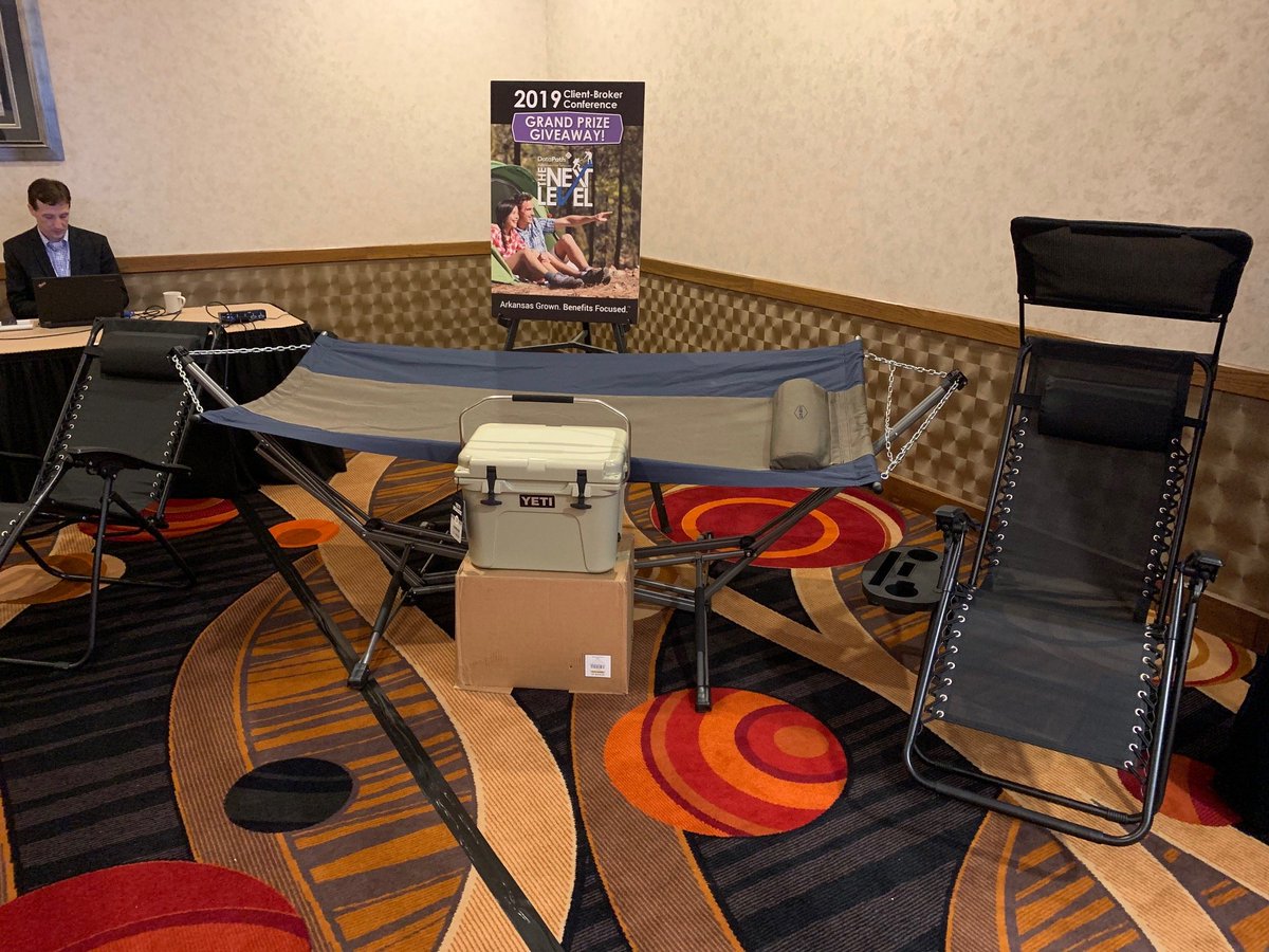 Beneliance's tweet photo. Our grand prize giveaway to one lucky attendee is a camping set with pop-up hammock, 2 zero gravity reclining chairs and a Yeti cooler!  #NextLevel2019 https://t.co/qno36UADx8