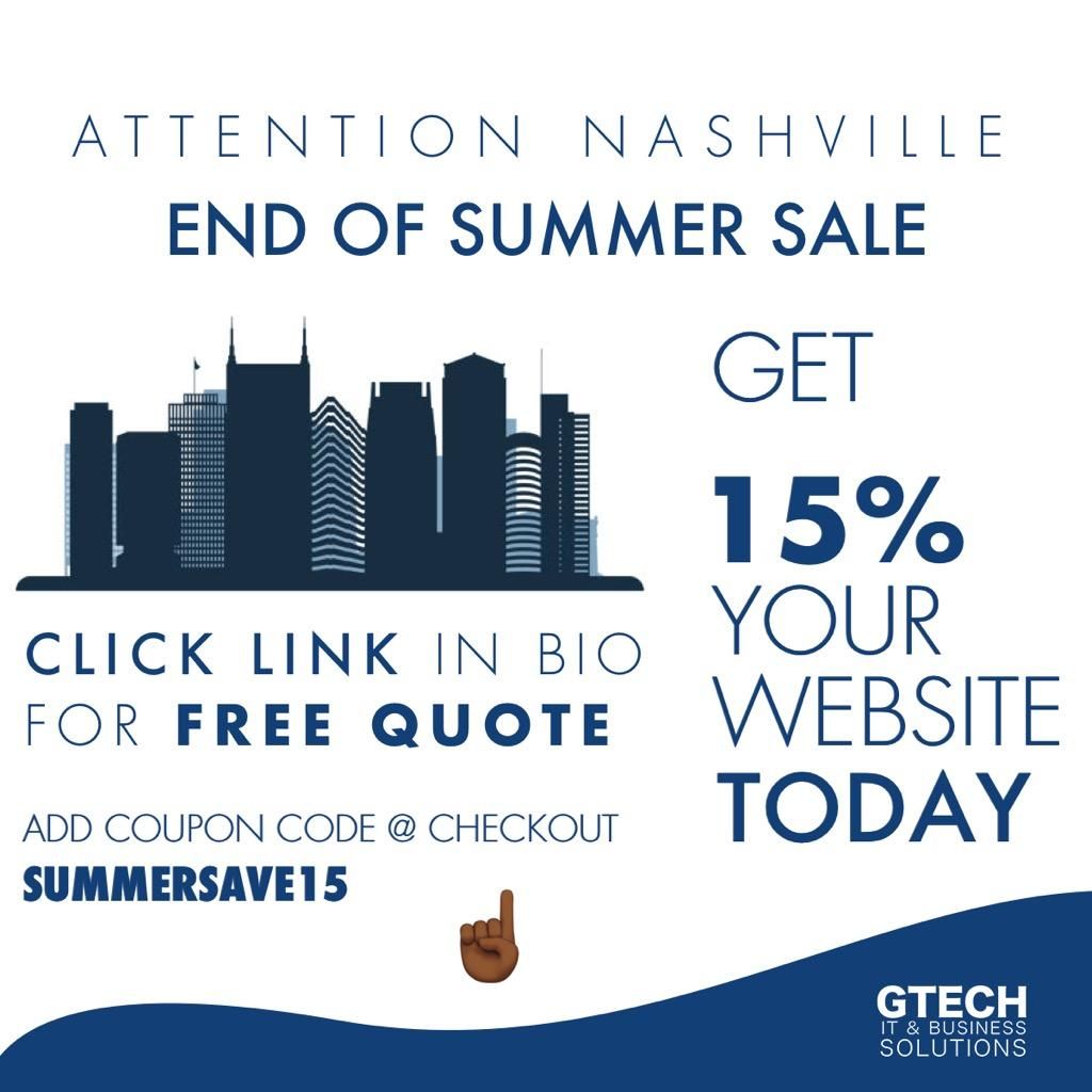 TeamGTech's tweet photo. We are hosting an #EndOfTheSummerSale for our #followers, #friends, and #family !
Take 15% off of your #websitedesign ! ⠀⠀
Just Click the #Promo Link below
https://t.co/KtjjXcNaUI⠀⠀
Offer Ends Soon so Take Advantage Now!⠀⠀ https://t.co/cnIYv8wpom