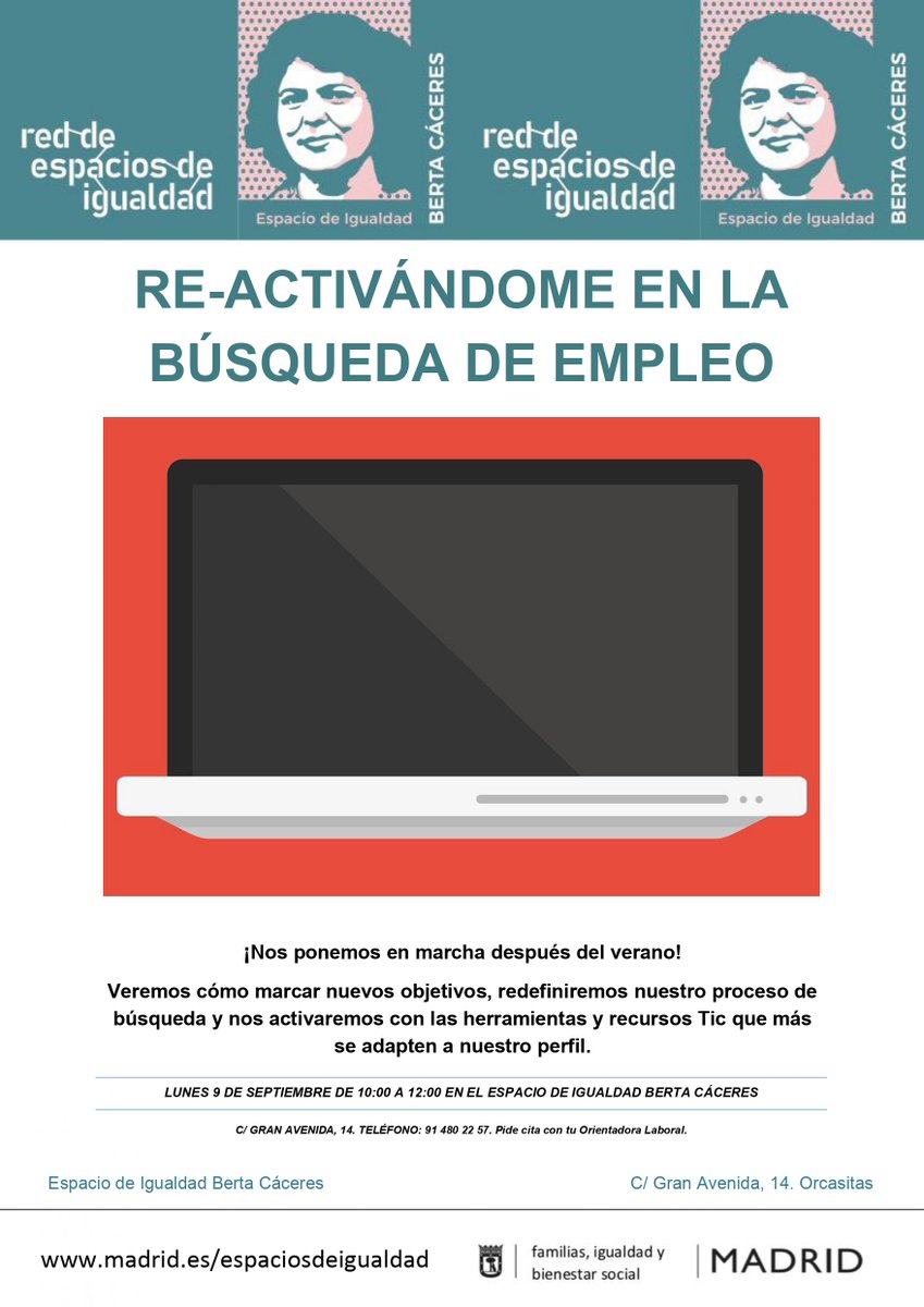 EIBertaCaceres's tweet photo. Ven a este espacio de #búsqueda de #empleo. Trabajamos nuestras #habilidades y recursos personales, desarrollamos nuevas #capacidades y nos #empoderamos en el uso de #Tic's. Este mes tenemos el taller "Re-activándome en la búsqueda de empleo"
Más información en el 91 480 22 57 https://t.co/GtSDlf6x52