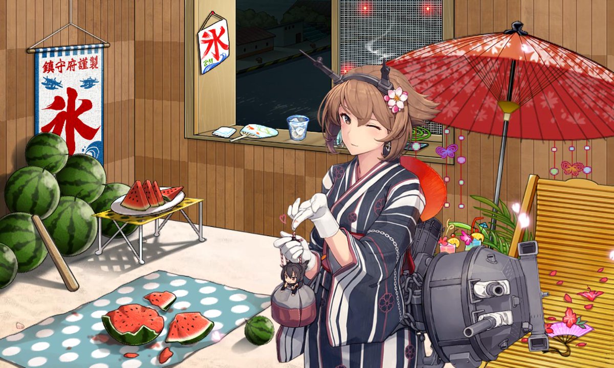 艦これ 限定衣装紹介、陸奥さん浴衣modeです。ウィンクしていて