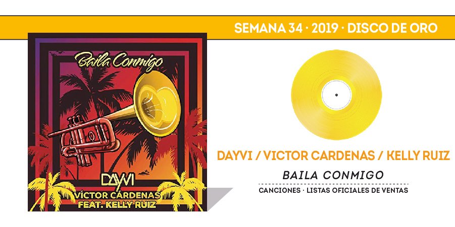 portaldemusica's tweet photo. CERTIFICADO
#BailaConmigo de #Dayvi #VictorCardenas y #KellyRuiz se hace con su primer #DiscoDeOro 📀 en el 🔝8⃣ del #TopCanciones oficial de España 🇪🇸 https://t.co/9yaJjQsJaP https://t.co/TbqfNWgeTl