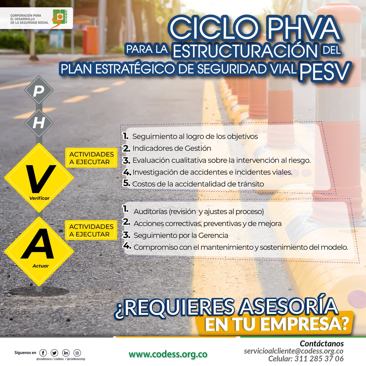 codessco's tweet image. Esta semana continuamos con el ciclo PHVA para la estructuración del Plan Estratégico de Seguridad Vial, (PESV) #Tipsinformativoscodess #PESV #SeguridadVial