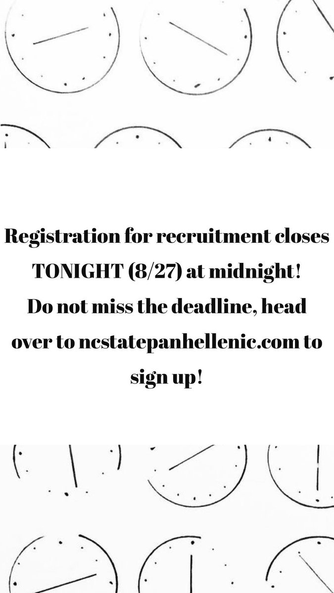 Registration for recruitment ends TONIGHT AT MIDNIGHT ⏰⏰ We are SO close to hitting our goal of 700 women going through the process, so if you know anyone who is still hesitant please encourage them to sign up because you never know what is going to end up happening! 🤩🤩