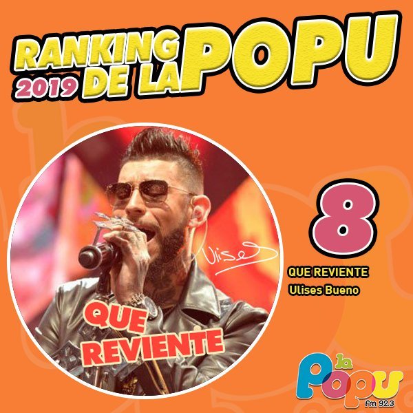 FMRadioPopular's tweet photo. Puesto 8
#RankingDeLaPopu
Top Ten de la semana.
#QueReviente
@UlisesBuenoSOY https://t.co/NqrDwMiOwG