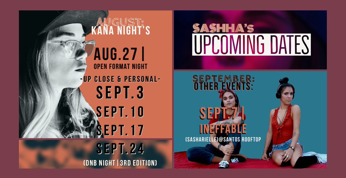 DjSashha's tweet photo. NEW UPCOMING DATES! 
SHARE &amp; SUPPORT YOUR LOCAL TALENTS

Powered By: @DAMAPROMO_  The Rabbit Hole PR &amp; https://t.co/GKwKZoqSBw https://t.co/xa7bT2c4d4