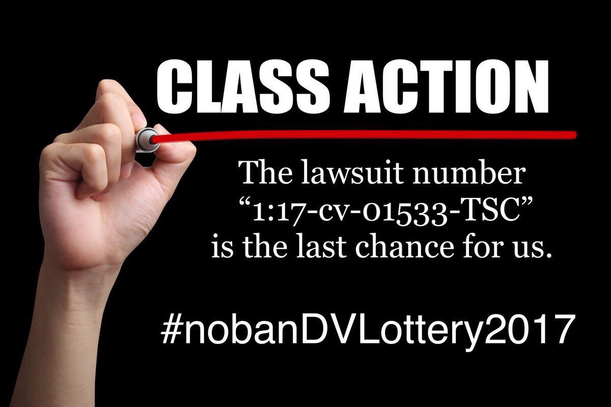 behser's tweet photo. Please support us.
We need to class action rule in the lawsuit number " 1:17-cv-01533-TSC "
@YolandaCRondon #NoBanDvLottery2017 https://t.co/WrExmBfEop