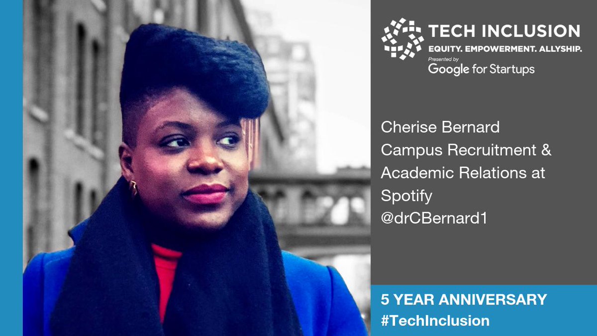 techinclusionco's tweet photo. At @spotify @drCBernard1 works to amplify relationships with US universities, research in AI, ML, and more! At #TechInclusion 2019, she'll cover "Charting Your Career Course Through Mentorship, Sponsorship and the Occasional Pivot".
Register here: https://t.co/B1ulLNbyri https://t.co/d0KjD30hHd