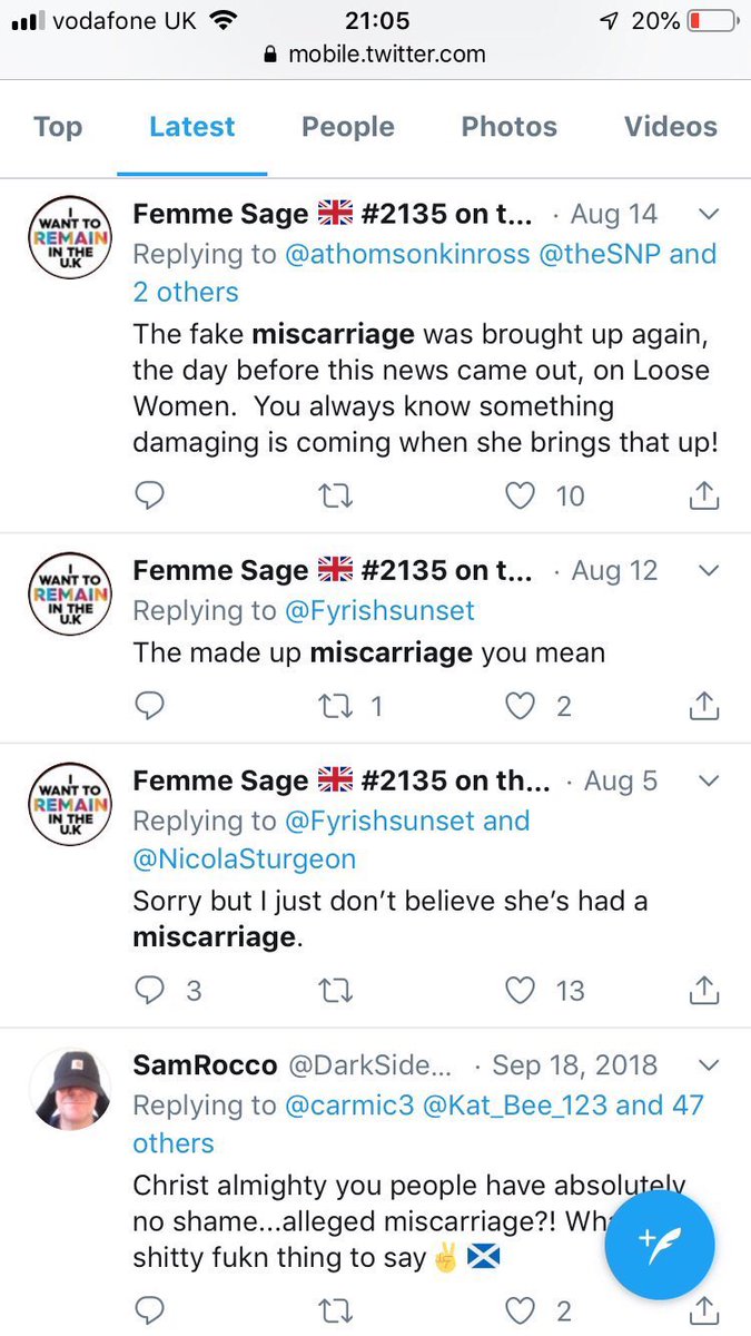 Doogsta's tweet photo. Georgina Sparrow responsible for these sick tweets about Nicola Sturgeon making up her miscarriage is a former midwife believe it or not.
#FemmeSage https://t.co/ZLS8cYstcd