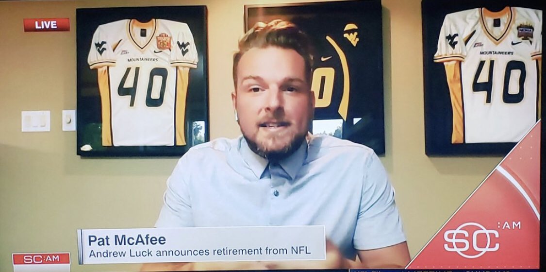 PatMcAfeeShow's tweet photo. Just made my first ever appearance on @SportsCenter.. chatting about Andrew Luck’s decision to retire. 

“I hope he finds his happiness” https://t.co/ct95Ymj5uq