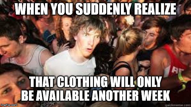 anomalydresden's tweet photo. When you suddenly realize, that clothing will only be available another week. If you wanna grab a shirt or zipper, you should do so soon, because they will be gone from the shop the first of september!

Start shopping now!
https://t.co/7MMfTsA944

#Memenomaly https://t.co/aC4nxcaBsE