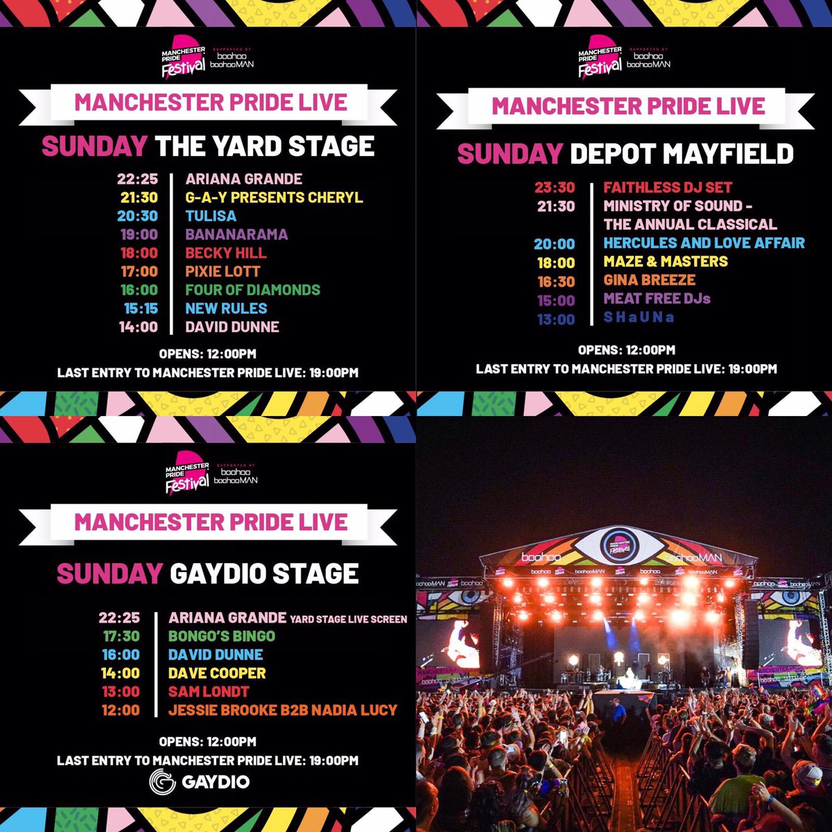 ManchesterPride's tweet image. 🎶👇 Sunday set times for Manchester Pride Live 👇🎶

Please note that last entry to Manchester Pride Live is at 19:00. All stages have a managed capacity so please arrive early if you want to see a specific artist.