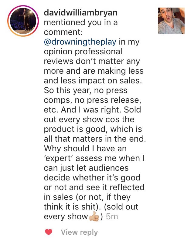 We love this stance. Would any of you consider opting out of professional reviews next year?? 
#edfringe #womenoffringe